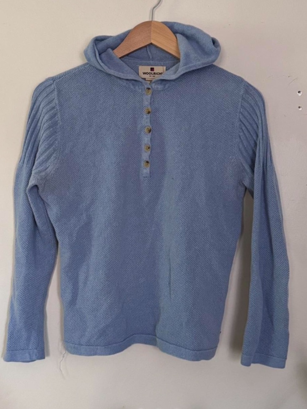 Woolrich Light Blue Hooded Henley Thermal Sweater